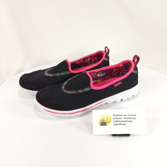 Skechers GoWalk Slip On Athletic Walking Shoe Girls Size 6 81020L Black Pink - Picture 1 of 9
